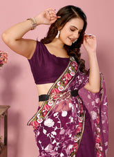 Wine Colour Saree Looking Impressive